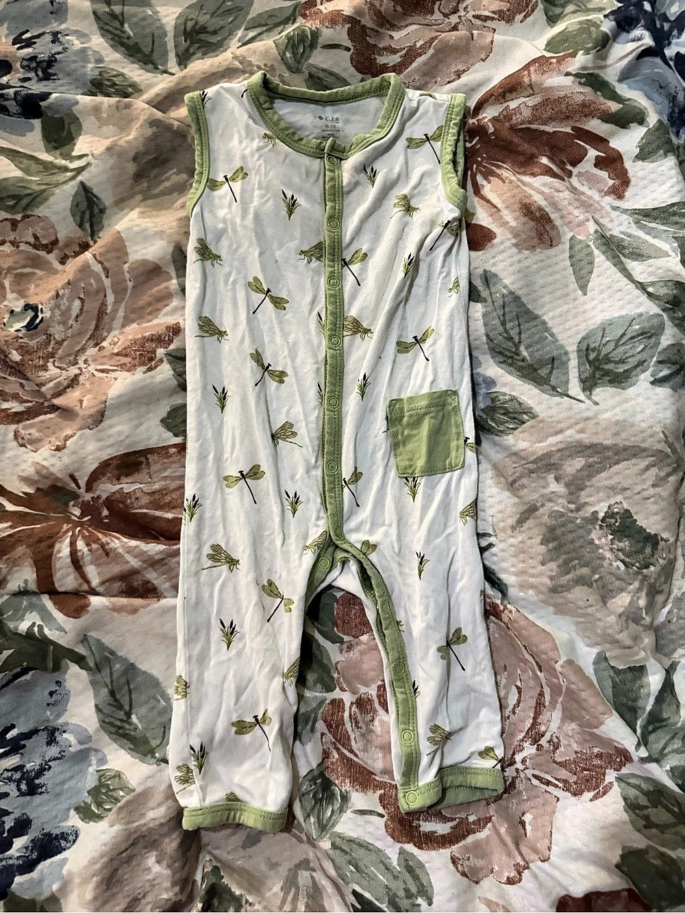 Kyte Baby Zippered Sleeveless Romper in Dragonfly Green & White 6-12M